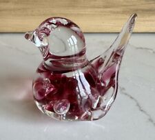 Joe Rice Art Glass Figurine Cranberry Swirls Bird Figurine Paper Weight Bubbles picture