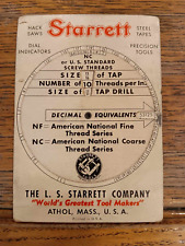 Vintage L.S. STARRETT CO. US Standard Screw Thread & Tap Drill Sizes Wheel Chart picture