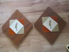 Mid Century Wood Plaques Wall Art Roman Water Jug Carriers Orange Wood  picture