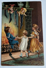 Christmas Children Fireplace Stockings Embossed c1908 Relay MD DPO picture