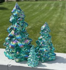 Mosser Glass Christmas Tree Set 3 sizes TEAL CARNIVAL Holiday Christmas picture
