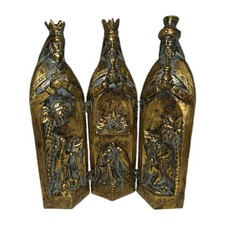 Three Kings Folding Nativity Triptych Sculptural Christmas Gold Painted Resin picture