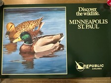 Republic Airlines Vintage 1982 Minneapolis St. Paul Wildlife Duck Poster Signed picture