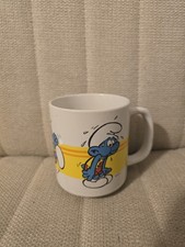 Vintage 1981 Ceramic Smurf Handled Mug Coffee Cup Running the Race Retro 70s/80s picture