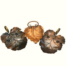 Vintage Coppercraft Guild Hammered trinket dish Leaf 3pc Set mini trays picture