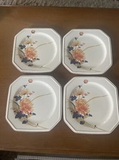 4 Mikasa Ivory Majestic Orange Purple Chrysanthemum Flowers 7” SQ Salad  Plates picture