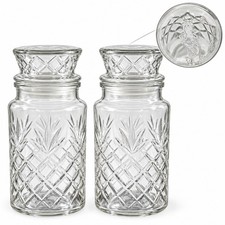 Planters Mr Peanut Glass Canisters Set of 2 w/ Lids 1983 Vintage Peanut Jars picture