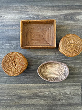 Set of 4 Southwest Sm. Wicker Woven Storage Basket. 2 w/ Lids, Tray & Oval  picture