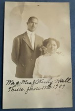 Antique 1909 African American Couple RPPC Real Photo Postcard Cyko J Wesley Hall picture