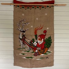 Vintage Swedish Jute Wall Hanging Elf Gnome Scandinavian Burlap Christmas Bag picture
