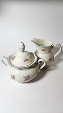 Schumann Porcelain Creamer & Sugar Set Floral Glossy Handles Lid Round 3-Piece picture