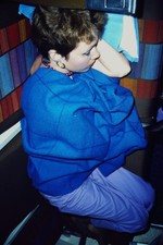 c1980's 35mm Slide Woman Short Hair Blue Sweater Purple Pants Color Photo picture