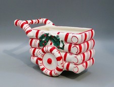 RARE Vintage Christmas HTF LEFTON Candy Cane Cart Wagon Planter Japan 1950's picture
