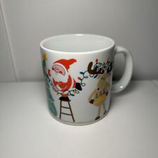 Vintage Avon Holiday Mug Santa and Reindeer Decorating Christmas Tree White picture