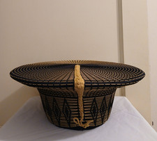 Traditional Zulu Hat Isicholo African Basket Headdress Woven Black & Gold Crown picture