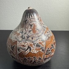 Vintage Hand Carved & Burned  Peruvian Gourd aka 