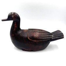 Vintage Hand Carved Wooden Duck Nest Trinket Box – Rustic Cabin Decor picture