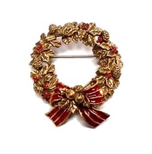 SALE Michael Michaud Holiday Holly & Pine-Cone Wreath Pin/Brooch XM100 picture