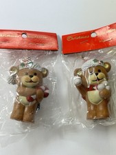 Vintage Set of 2 Teddy Bear Christmas Ornaments Hong Kong Xmas Decorations NOS picture