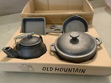 NEW IN BOX OLD MOUNTAIN CAST IRON CHILDS SET DUTCH OVEN SKILLET TEA POT picture
