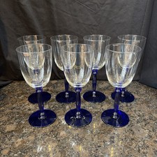 1934 Tiffin Water Wine Glass Royal Cobalt Blue Stem 15079  Set of 7 Excellent picture