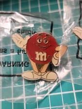 Vtg 1997 Red M & M   M & M 'S NOS Sealed Gold Tone Lapel Pin  picture