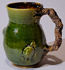 Oribe Glazed Stoneware Studio Art Pottery Mug Stein W/ Turtles Japanese Vintage picture
