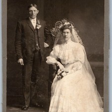 ID'd 1906 Wayne NE Wedding Cabinet Card Fred & Mary Wieking Schmeckpeper Photo picture
