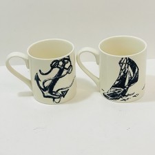 Ralph Lauren Maritime Stripe Anchor Mug Coffee Cup Sail Boat Anchor Set of 2 picture