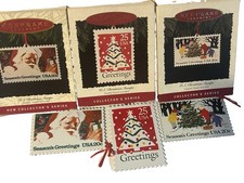 COMPLETE SET HALLMARK KEEPSAKE ORNAMENTS U.S. CHRISTMAS STAMPS•w Stand/Box•Mint picture
