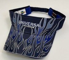Vintage Universal Studios Theme Park Flame Fire Blue & Gray Visor Hat OSFM picture