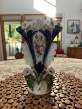 Antique Old Paris Porcelain Wedding Vase 19th C Cobalt Blue Gilt Floral 584 picture