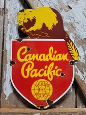 VINTAGE CANADIAN PACIFIC RAILWAY PORCELAIN SIGN OLD TRAIN RAILROAD CANADA BEAVER picture