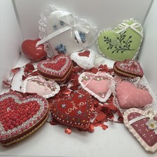 Vintage Lot Of 12Hand Made Valentines Hearts And Decor picture