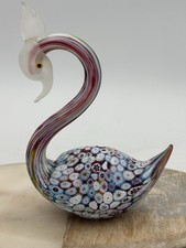 Vintage Murano Millefiori Glass Swan Figurine Satin Matte Italy 1950s Labeled picture