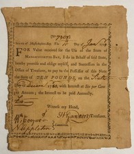 1779 Massachusetts-Bay Revolutionary War Ten-Pound Treasury Note — Signed by picture