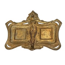 Vintage Francis Renaud Art Nouveau Brass Trinket Vanity Tray France Nude Woman picture