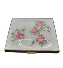 Vintage 1950s Marhill Fifth Ave NY Compact White Guilloche Enamel Pink Roses picture