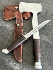 Vtg 1930s Case’s Tested XX Hatchet Knife Combo Set Stacked Leather Handle Sheath picture