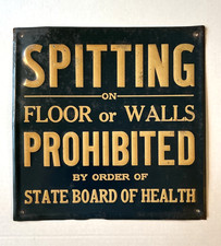 ANTIQUE 1900-1920 SPITTING ON FLOORS OR WALLS PROHIBITED EMBOSSED SIGN - RARE picture