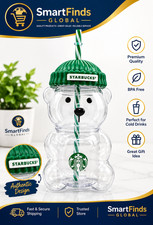 Starbucks Bearista Bear Clear Glass Tumbler 591ml 20oz Green Lid With Straw Cold picture