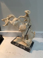 Vintage A. Santini Bucking Bronco Cowboy Sculpture Alabaster Resin Figure picture
