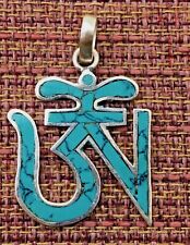 Tibetan Om Pendant w 925 Sterling Silver & Inlaid Turquoise for Dharma  in Nepal picture