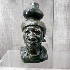 Hand Carved Green Verdite Stone Bust African Tribe Woman 5” Vintage picture