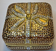 Judith Leiber Couture Jeweled Crystal Gift Box Hinged Pillbox Ribbon Present picture