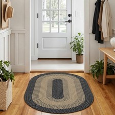3x5 Oval Braided Rug Farmhouse Anti-Slip Door Mat Brown Black picture