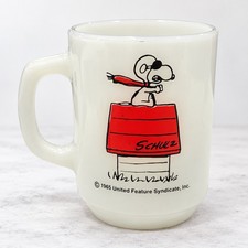 Vintage Anchor Hocking Snoopy Curse You Red Baron Milk Glass Mug 301 USA picture