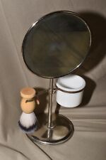 VTG Acme Metal Shaving Stand Mirror Brush Milk Glass Jar RARE Tilting Mirror picture