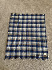 Pendleton Tillamook Made In USA Blue/Yellow Plaid  Wool Fringed Blanket 49”x56” picture