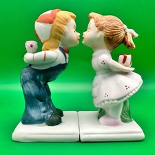 Vintage Porcelain Kissing Boy & Girl 4” Figurines Set picture